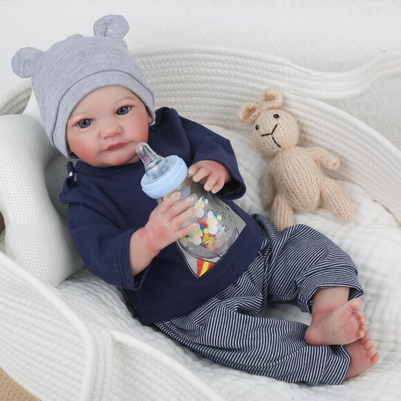 🆕19nch Soft Cloth Body Newborn Baby Poseable Limbs Open Eyes Doll  Luca Boy - Picture 4 of 11